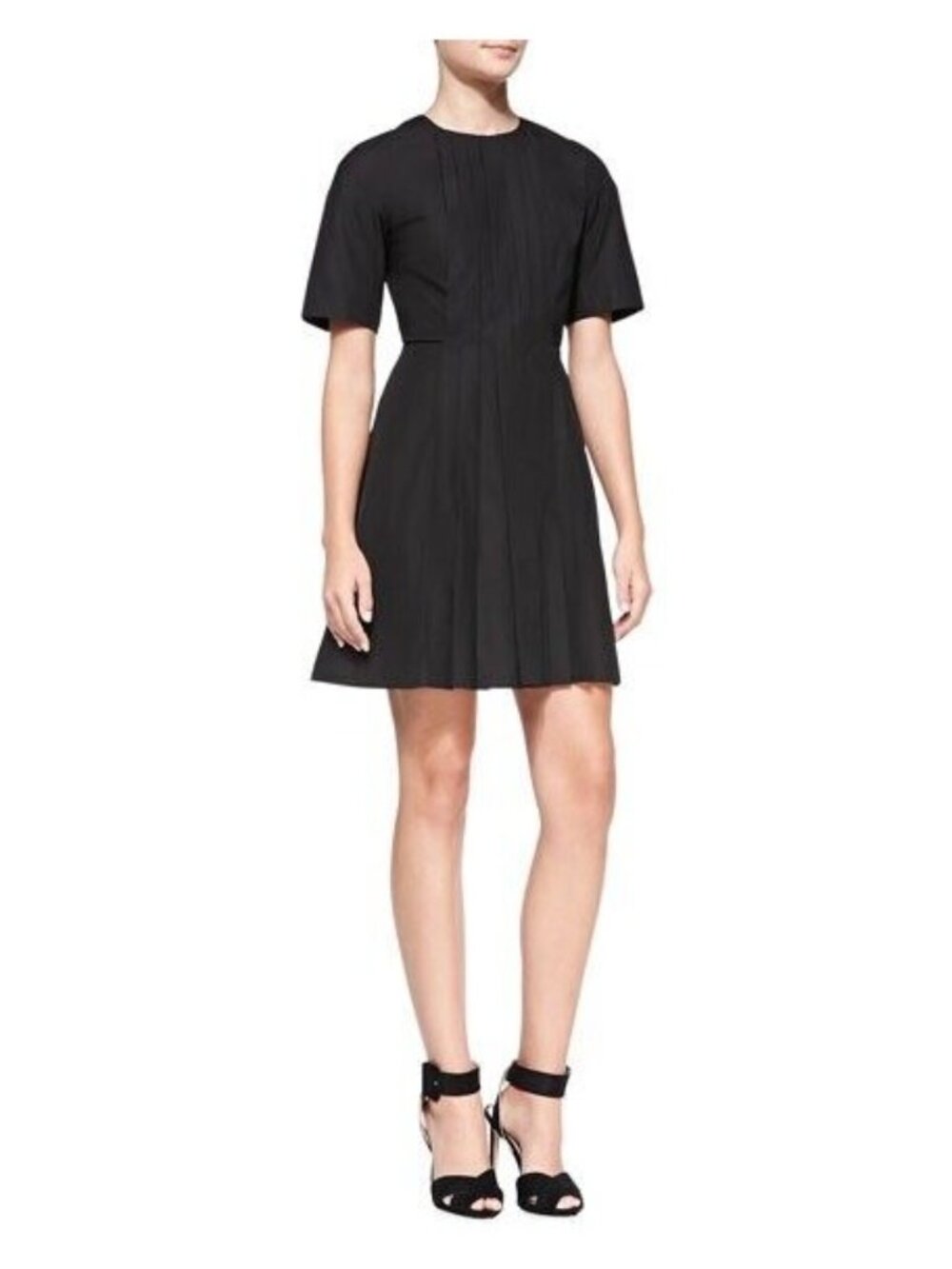 Victoria Beckham Womens Dress Black Front Pleated Short Sleeve Size 14